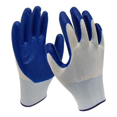 Gants de sécurité en nitrile bleu tricotés en fil blanc 13G